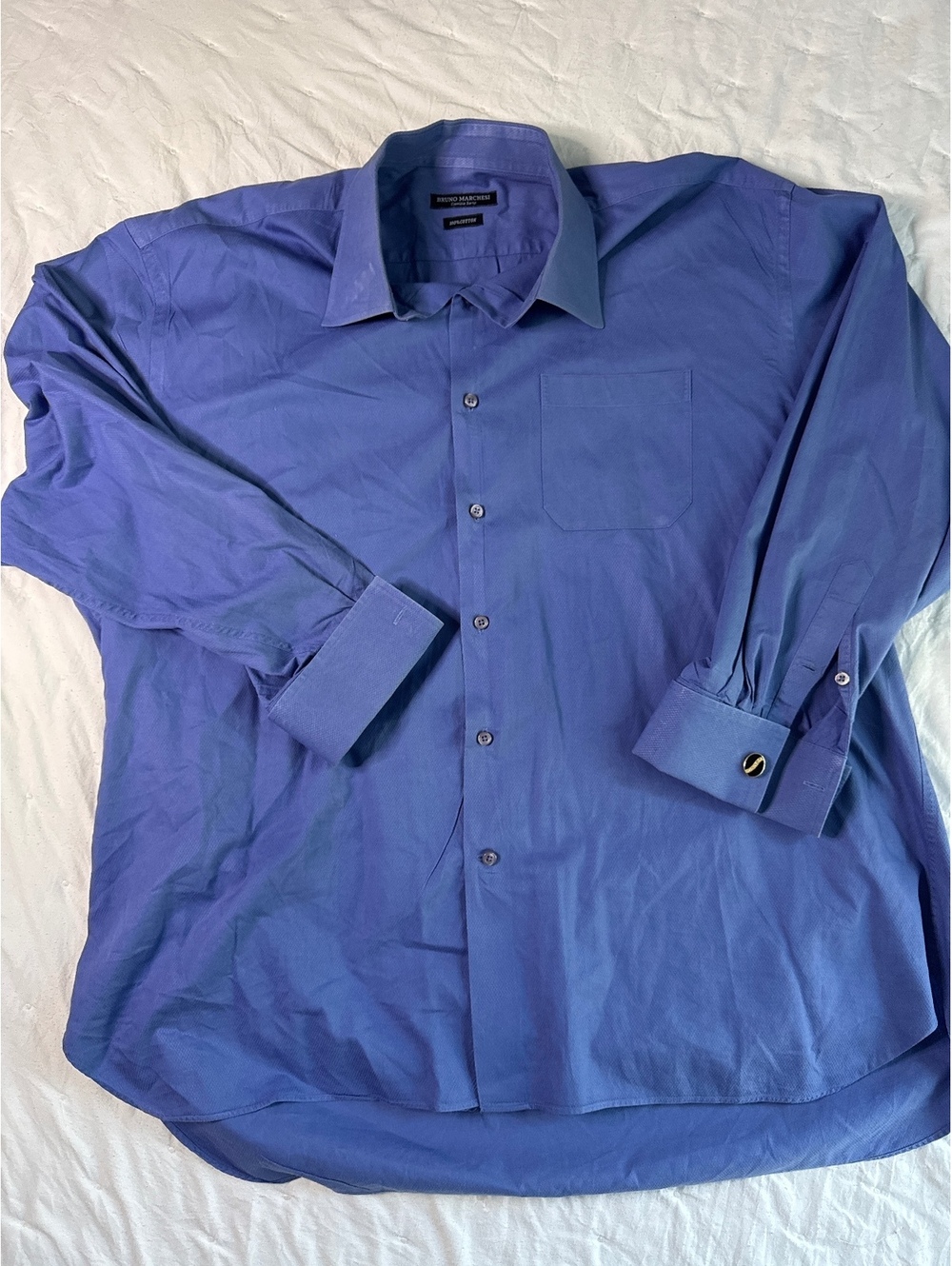 Bruno Marchesi Men's Blue 100% Cotton Button-Up Shirt Size 34/35